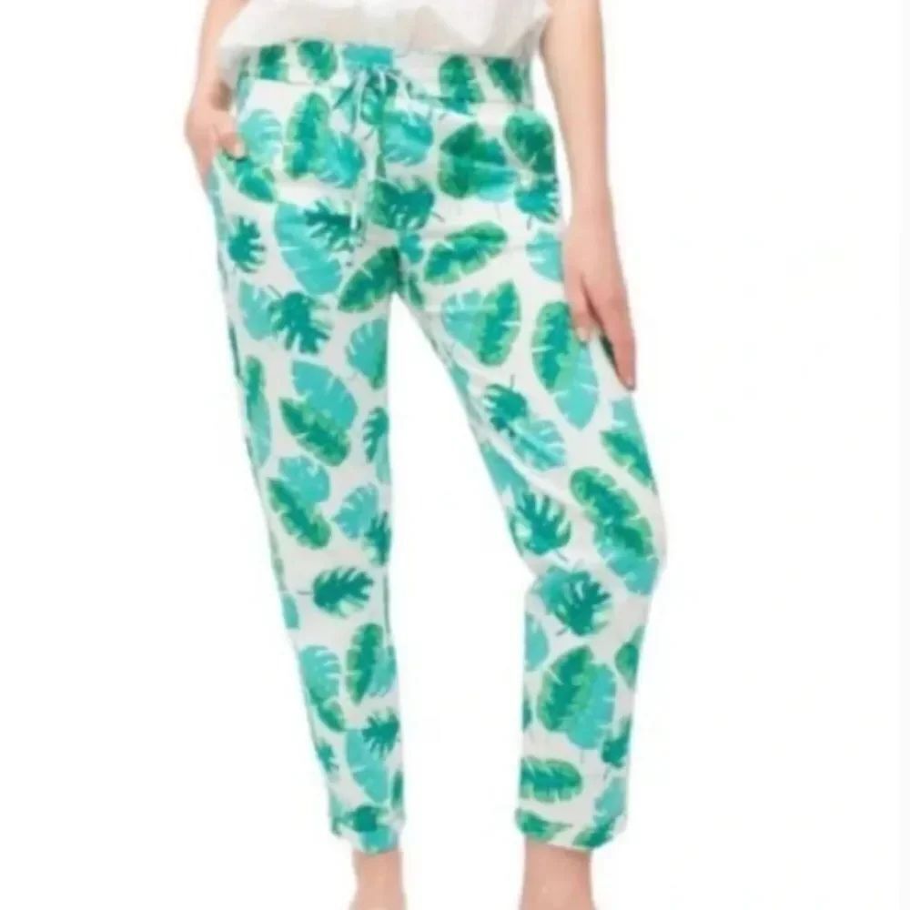 J. Crew Factory Green Palm Print Linen Pants Size 6 NWT